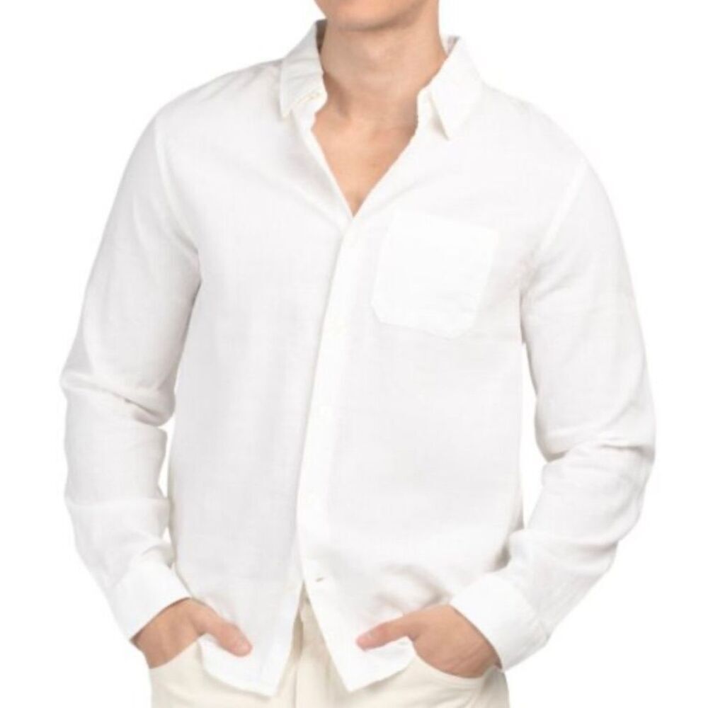 Magaschoni Man White linen blend button down with pocket size xl